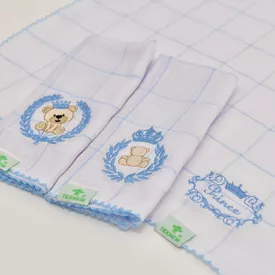 Paninho de Boca Bebê Fralda Ursinho Príncipe Azul 3 Peças - TexNew Bebê