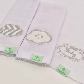 Paninho de Boca Bebê Fralda Nuvem Branco 3 Peças - TexNew Bebê