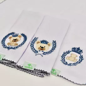 Paninho de Boca Bebê Fralda Ursinhos Com Coroa Marinho 3 Peças - TexNew Bebê