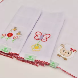 Paninho de Boca Bebê Fralda Bichinhos Vermelho 3 Peças - TexNew Bebê