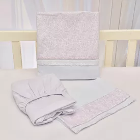 Jogo de Lençol Bebê de Malha Com Fita Provençal Lilás 3 Peças - TexNew Bebê