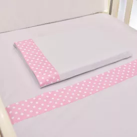 Jogo de Lençol Bebê de Malha Com Fita Bolinha Rosa 3 Peças - TexNew Bebê