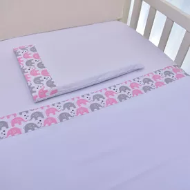 Jogo de Lençol Bebê de Malha Com Fita Elefantinha Rosa 3 Peças - TexNew Bebê