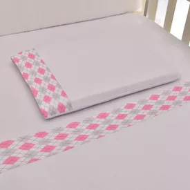Jogo de Lençol Bebê de Malha Com Fita Escócia Rosa 3 Peças - TexNew Bebê