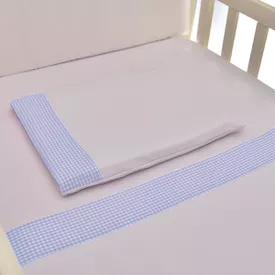 Jogo de Lençol Bebê de Malha Com Fita Xadrez Azul 3 Peças - TexNew Bebê