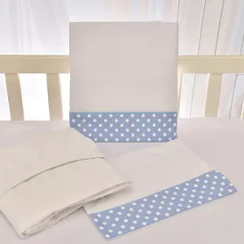 Jogo de Lençol Bebê de Percal Soft 150 Com Fita Bolinha Azul 3 Peças - TexNew Bebê