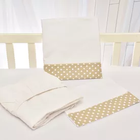 Jogo de Lençol Bebê de Percal Soft 150 Com Fita Bolinha Bege 3 Peças - TexNew Bebê