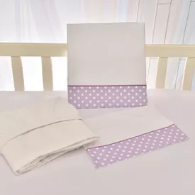 Jogo de Lençol Bebê de Percal Soft 150 Com Fita Bolinha Lilás 3 Peças... - TexNew Bebê
