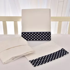 Jogo de Lençol Bebê de Percal Soft 150 Com Fita Bolinha Marinho 3 Peça... - TexNew Bebê