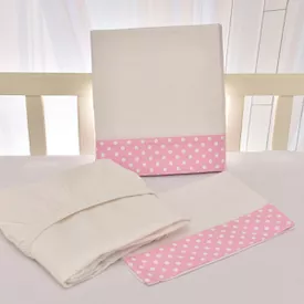 Jogo de Lençol Bebê de Percal Soft 150 Com Fita Bolinha Rosa 3 Peças - TexNew Bebê