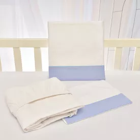Jogo de Lençol Bebê de Percal Soft 150 Com Fita Azul 3 Peças - TexNew Bebê