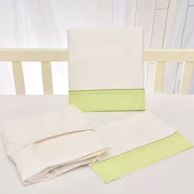 Jogo de Lençol Bebê de Percal Soft 150 Com Fita Verde 3 Peças - TexNew Bebê