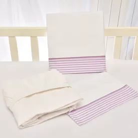 Jogo de Lençol Bebê de Percal Soft 150 Com Fita Listrinha Lilás 3 Peça... - TexNew Bebê