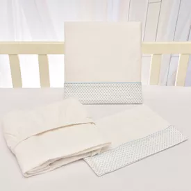 Jogo de Lençol Bebê de Percal Soft 150 Com Fita Poazinho Azul 3 Peças... - TexNew Bebê