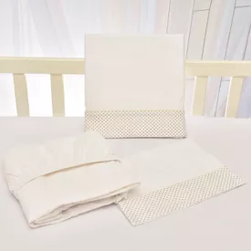 Jogo de Lençol Bebê de Percal Soft 150 Com Fita Poazinho Bege 3 Peças... - TexNew Bebê