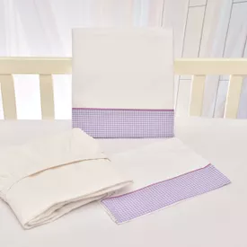 Jogo de Lençol Bebê de Percal Soft 150 Com Fita Xadrez Lilás 3 Peças... - TexNew Bebê