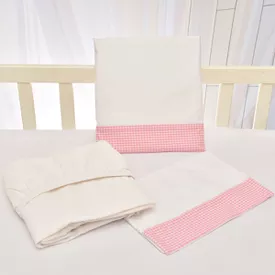 Jogo de Lençol Bebê de Percal Soft 150 Com Fita Xadrez Rosa 3 Peças - TexNew Bebê