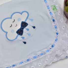 Manta Bebê Malha Nuvem Azul - TexNew Bebê