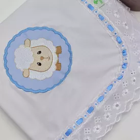 Manta Bebê Malha Ovelhinha Moldura Azul - TexNew Bebê