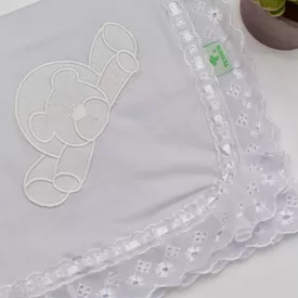 Manta Bebê Malha Ursinho Deitado Branco - TexNew Bebê
