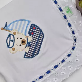 Manta Bebê Malha Ursinho Marinheiro Marinho - TexNew Bebê