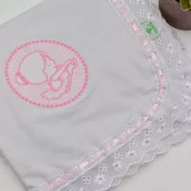 Manta Bebê Malha Bailarina Moldura Rosa - TexNew Bebê