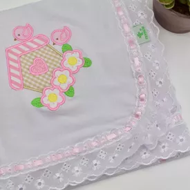 Manta Bebê Malha Casinha De Passarinhos Rosa - TexNew Bebê