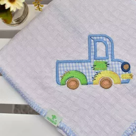 Manta Bebê Piquet Caminhão Azul - TexNew Bebê