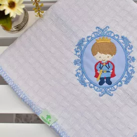 Manta Bebê Piquet Príncipe Moldura Azul - TexNew Bebê