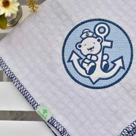 Manta Bebê Piquet Ursinho e Âncora Marinho - TexNew Bebê