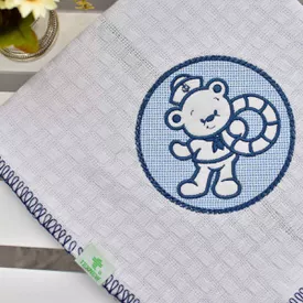 Manta Bebê Piquet Ursinho Marinheiro Com Boia Marinho - TexNew Bebê