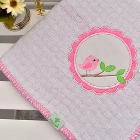 Manta Bebê Piquet Passarinha Moldura Pink - TexNew Bebê