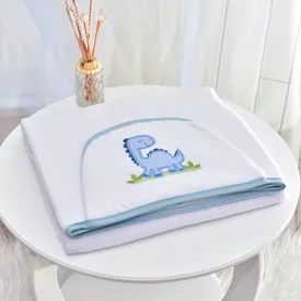 Toalha Bebê Retangular GG Com Forro e Capuz Dino Azul - TexNew Bebê