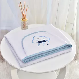 Toalha Bebê Retangular GG Com Forro e Capuz Nuvem Azul - TexNew Bebê