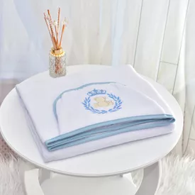 Toalha Bebê Retangular GG Com Forro e Capuz Ursinho Elegante Azul - TexNew Bebê