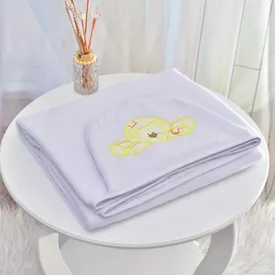 Toalha Bebê Retangular GG Com Forro e Capuz Ursinho Deitado Branco - TexNew Bebê