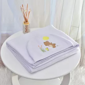 Toalha Bebê Retangular GG Com Forro e Capuz Ursinho e Patinho Branco - TexNew Bebê