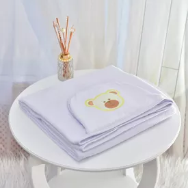 Toalha Bebê Retangular GG Com Forro e Capuz Urso Rostinho Branco - TexNew Bebê