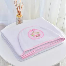 Toalha Bebê Retangular GG Com Forro e Capuz Passarinho Livre Rosa - TexNew Bebê