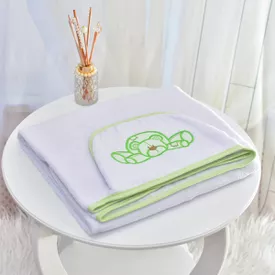 Toalha Bebê Retangular GG Com Forro e Capuz Ursinho Deitado Verde - TexNew Bebê