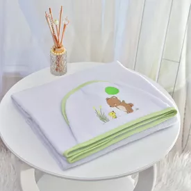 Toalha Bebê Retangular GG Com Forro e Capuz Ursinho e Patinho Verde - TexNew Bebê
