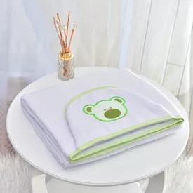 Toalha Bebê Retangular GG Com Forro e Capuz Ursinho Rostinho Verde - TexNew Bebê