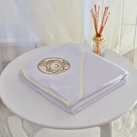 Toalha Bebê Quadrada Modinha Com Forro e Capuz Safári Leãozinho Bege - TexNew Bebê