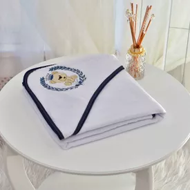 Toalha Bebê Quadrada Modinha Com Forro e Capuz Ursinho Coroa Marinho - TexNew Bebê