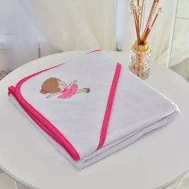 Toalha Bebê Quadrada Modinha Com Forro e Capuz Bailarina Pink - TexNew Bebê