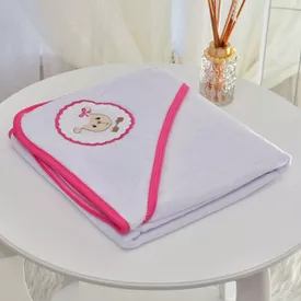 Toalha Bebê Quadrada Modinha Com Forro e Capuz Ovelhinha Moldura Pink - TexNew Bebê