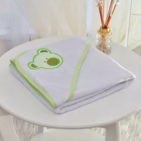 Toalha Bebê Quadrada Modinha Com Forro e Capuz Urso Rostinho Verde - TexNew Bebê
