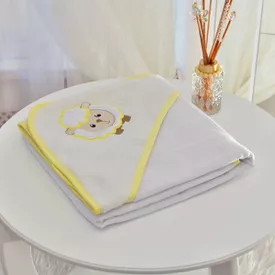 Toalha Bebê Quadrada Com Forro e Capuz Carneirinho Amarelo - TexNew Bebê