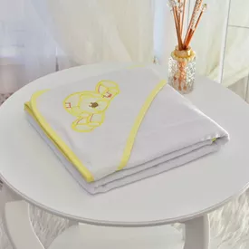 Toalha Bebê Quadrada Com Forro e Capuz Ursinho Deitado Amarelo - TexNew Bebê