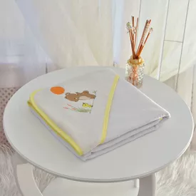Toalha Bebê Quadrada Com Forro e Capuz Ursinho e Patinho Amarelo - TexNew Bebê